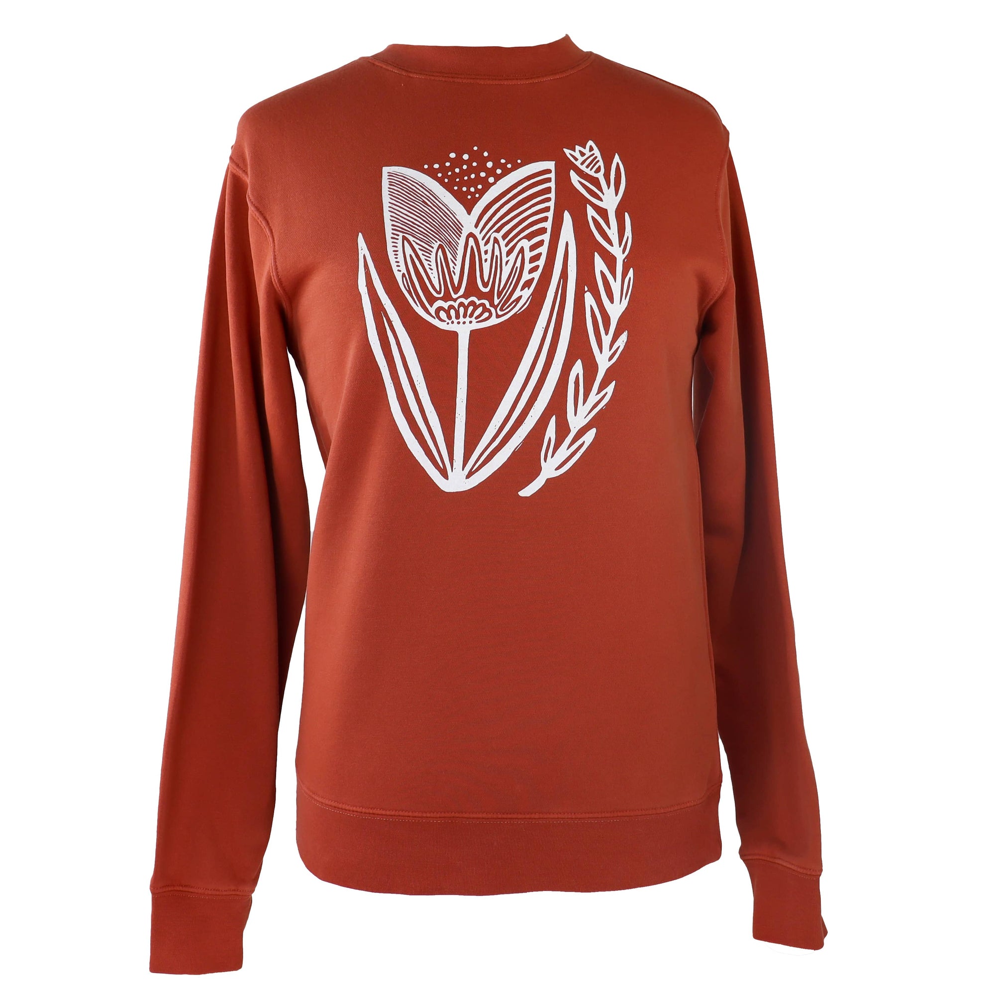 Folksy Tulip Unisex Vintage-Style Crewneck in Washed Scarlet