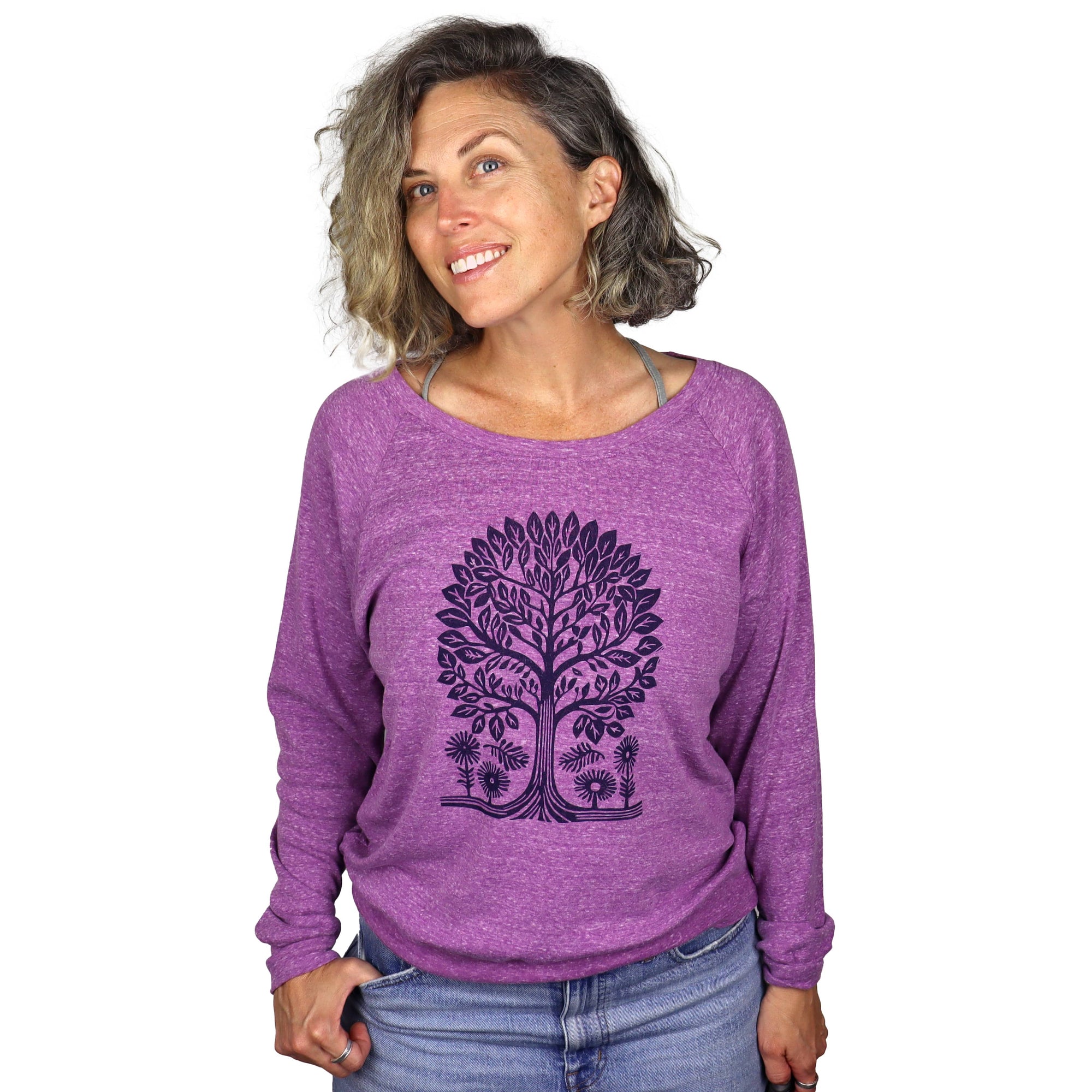 Tree Vol. 2 Feminine Fit Lightweight Raglan Pullover in Heather Lilac