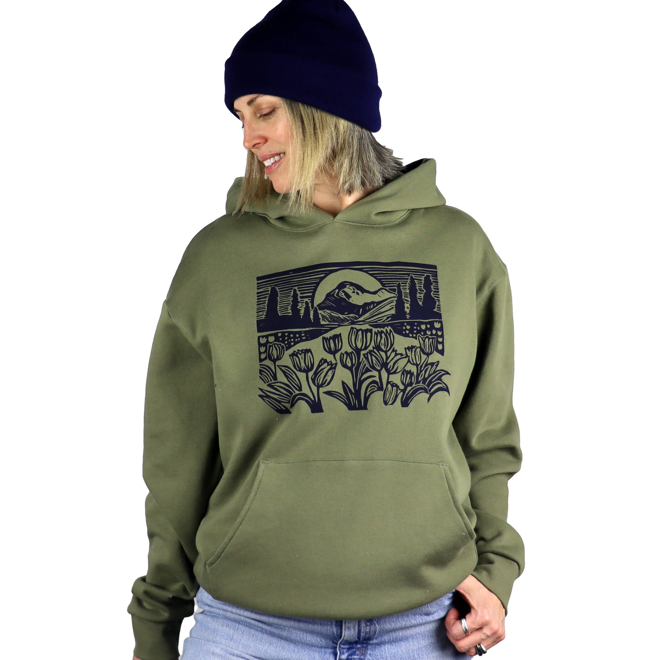 Mountain View Unisex Midweight Hoodie in Olive Green