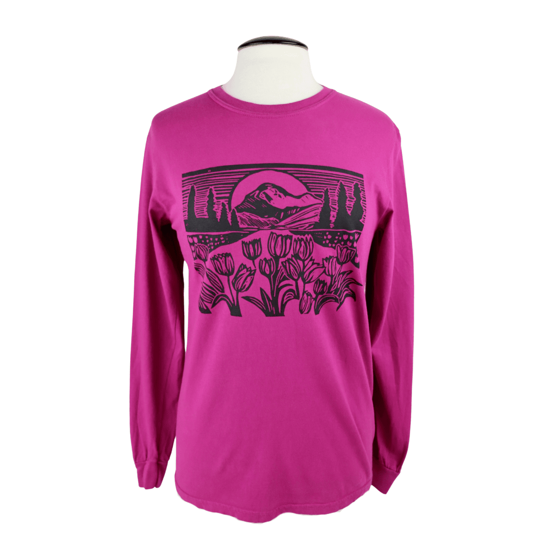 Mountain View Unisex Long Sleeve Tee in Magenta