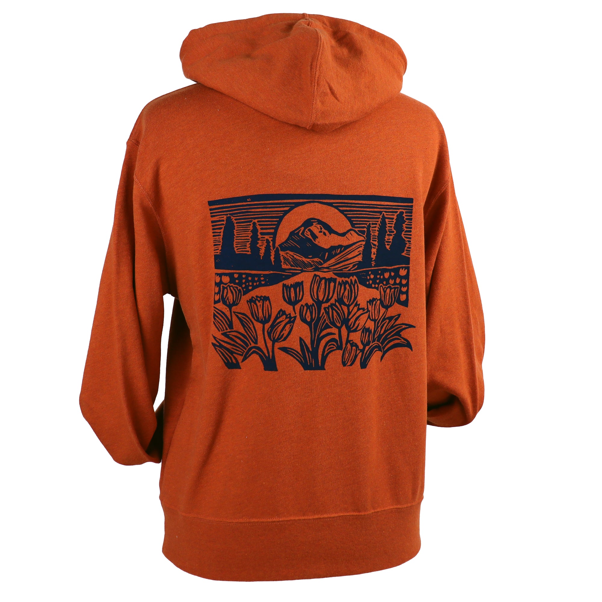 Mountain View Unisex Terry Zip Hoodie in Heather Orange