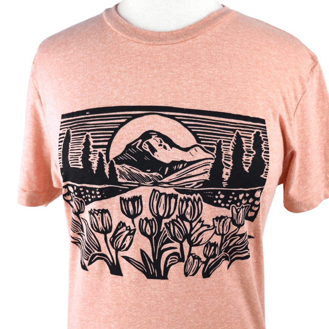 Mountain View Unisex Triblend Tee in Heather Sunset Pink