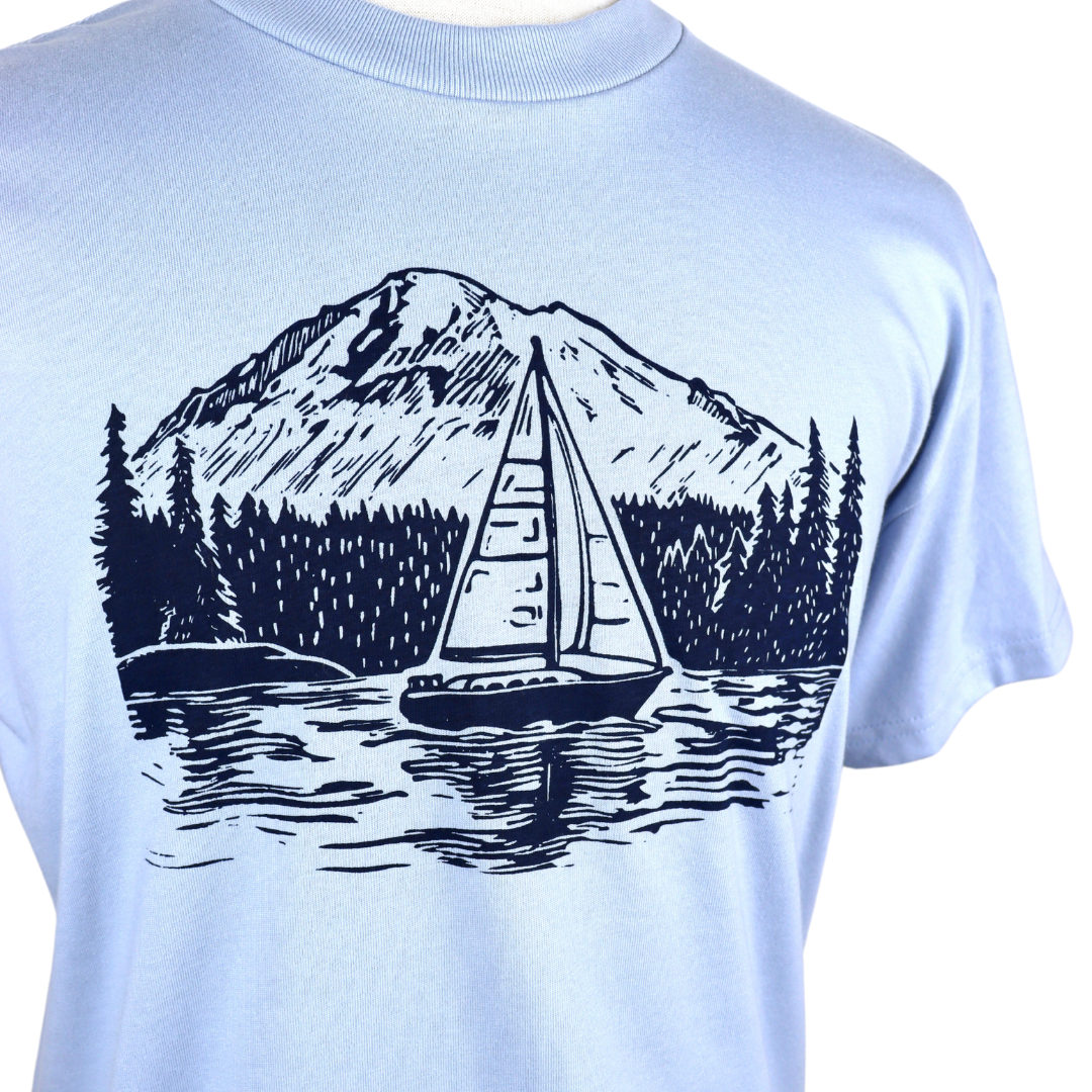 PNW Sailboat Unisex Cotton Tee in Sky Blue
