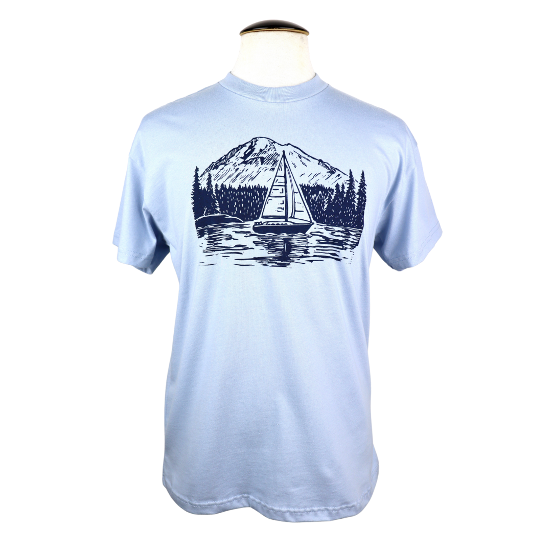 PNW Sailboat Unisex Cotton Tee in Sky Blue
