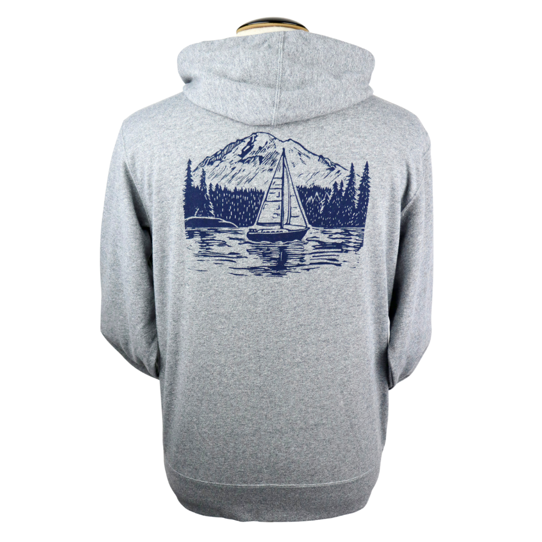 PNW Sailboat Unisex Terry Zip Hoodie in Heathered Grey
