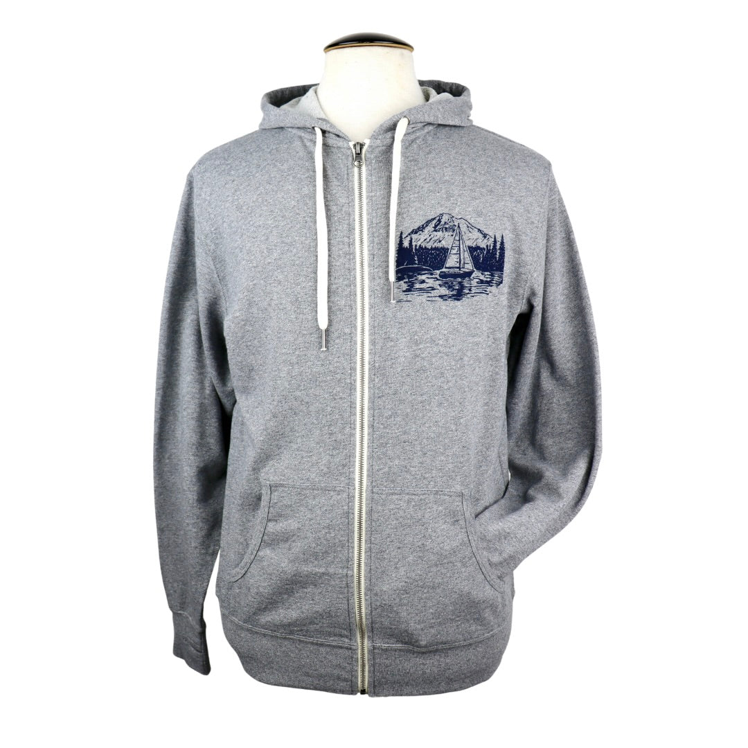 PNW Sailboat Unisex Terry Zip Hoodie in Heathered Grey