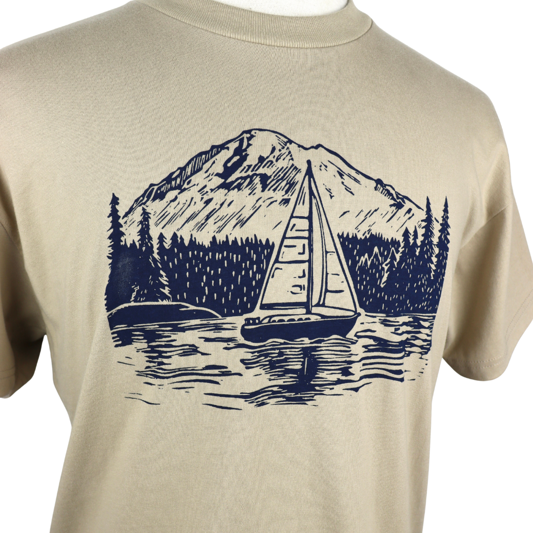 PNW Sailboat Unisex Cotton Tee in Khaki