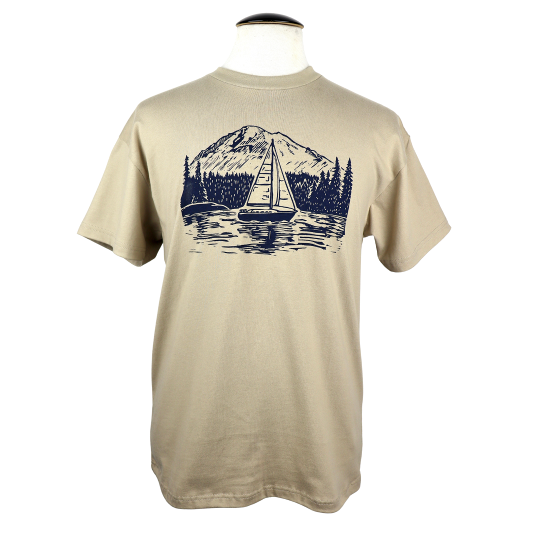 PNW Sailboat Unisex Cotton Tee in Khaki