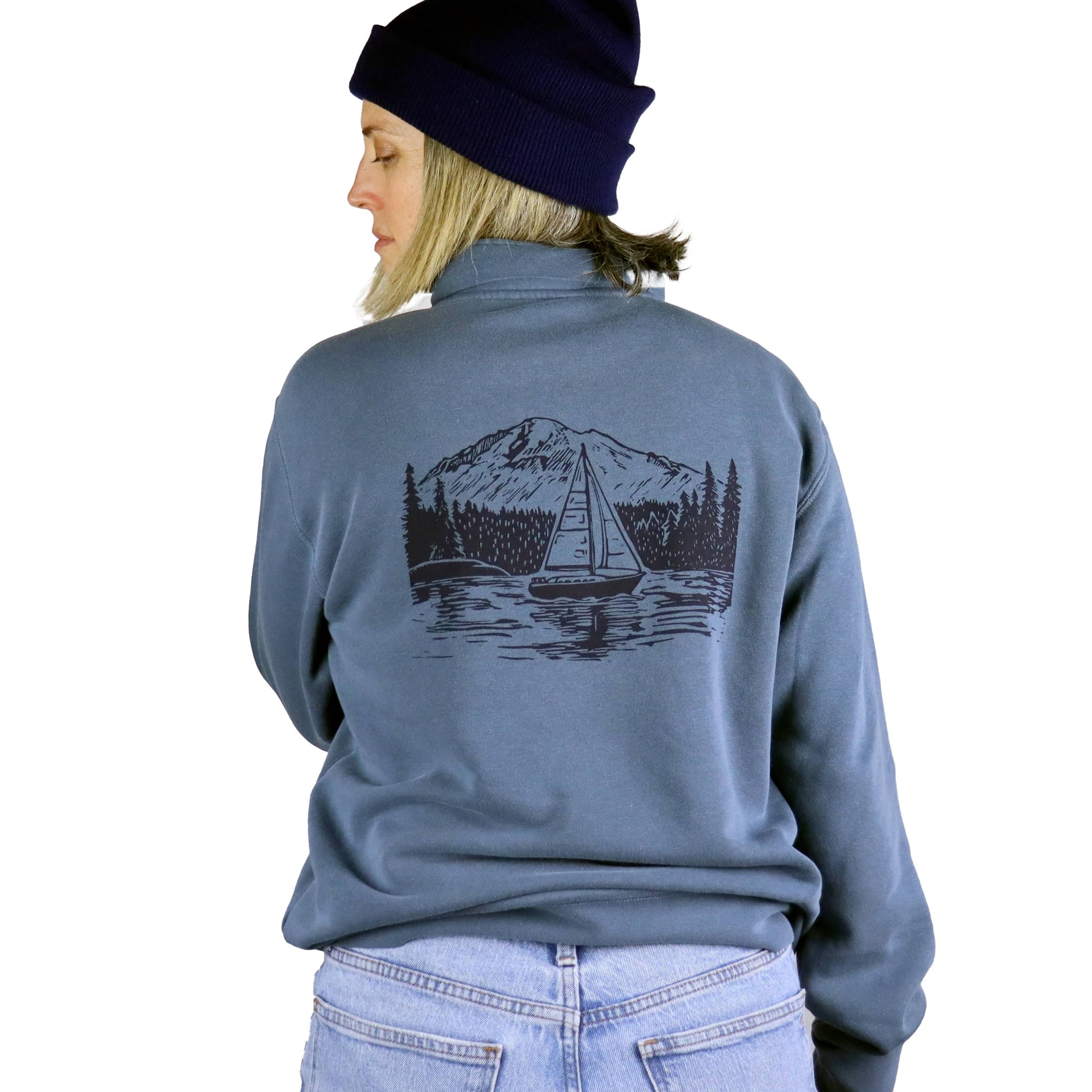 PNW Sailboat Unisex Quarter Zip in Slate Blue