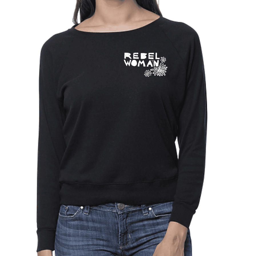 Rebel Woman + Daisies Feminine Fit Lightweight Raglan Pullover in Solid Black