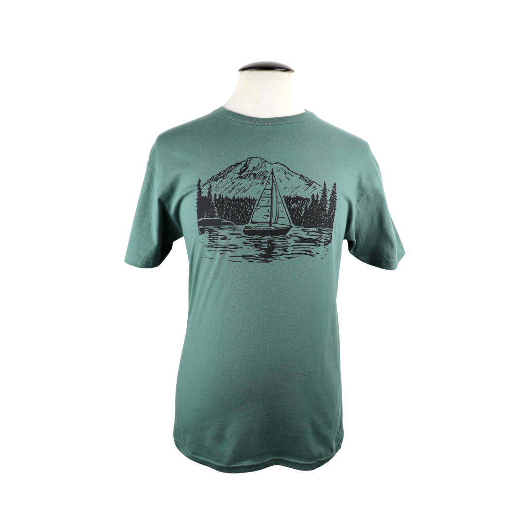 PNW Sailboat Unisex Cotton Tee in Pine