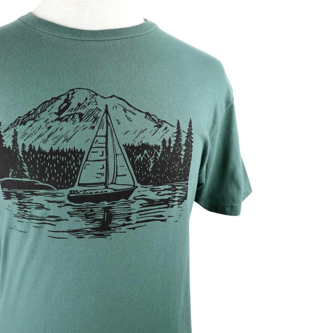 PNW Sailboat Unisex Cotton Tee in Pine