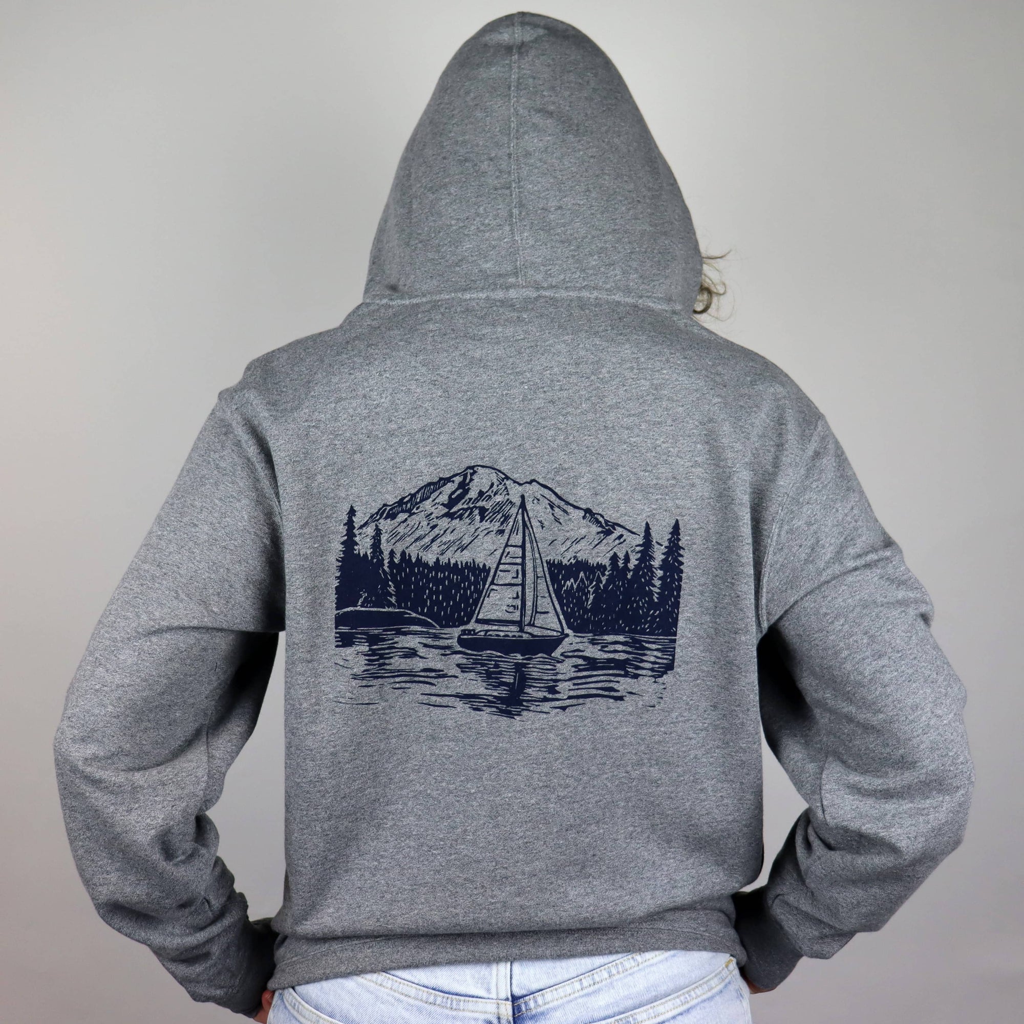 PNW Sailboat Unisex Terry Zip Hoodie in Heathered Grey