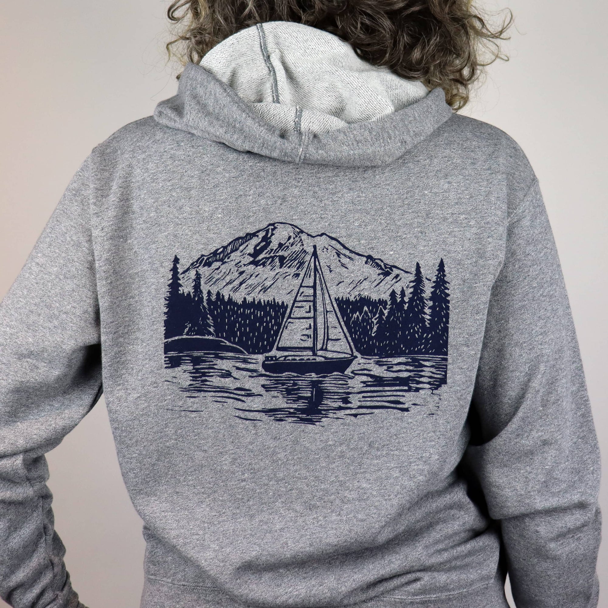 PNW Sailboat Unisex Terry Zip Hoodie in Heathered Grey