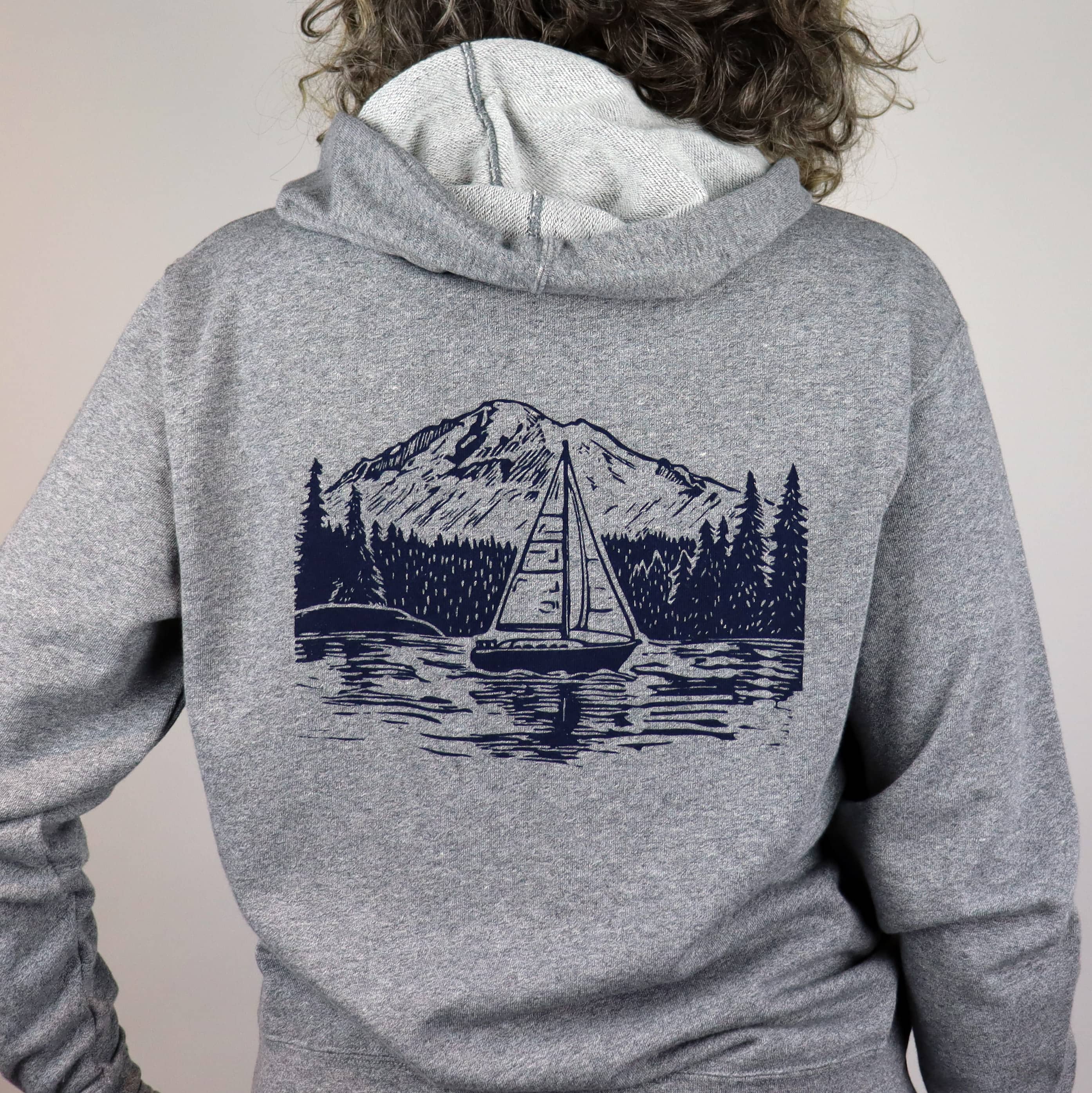 PNW Sailboat Unisex Terry Zip Hoodie in Heathered Grey