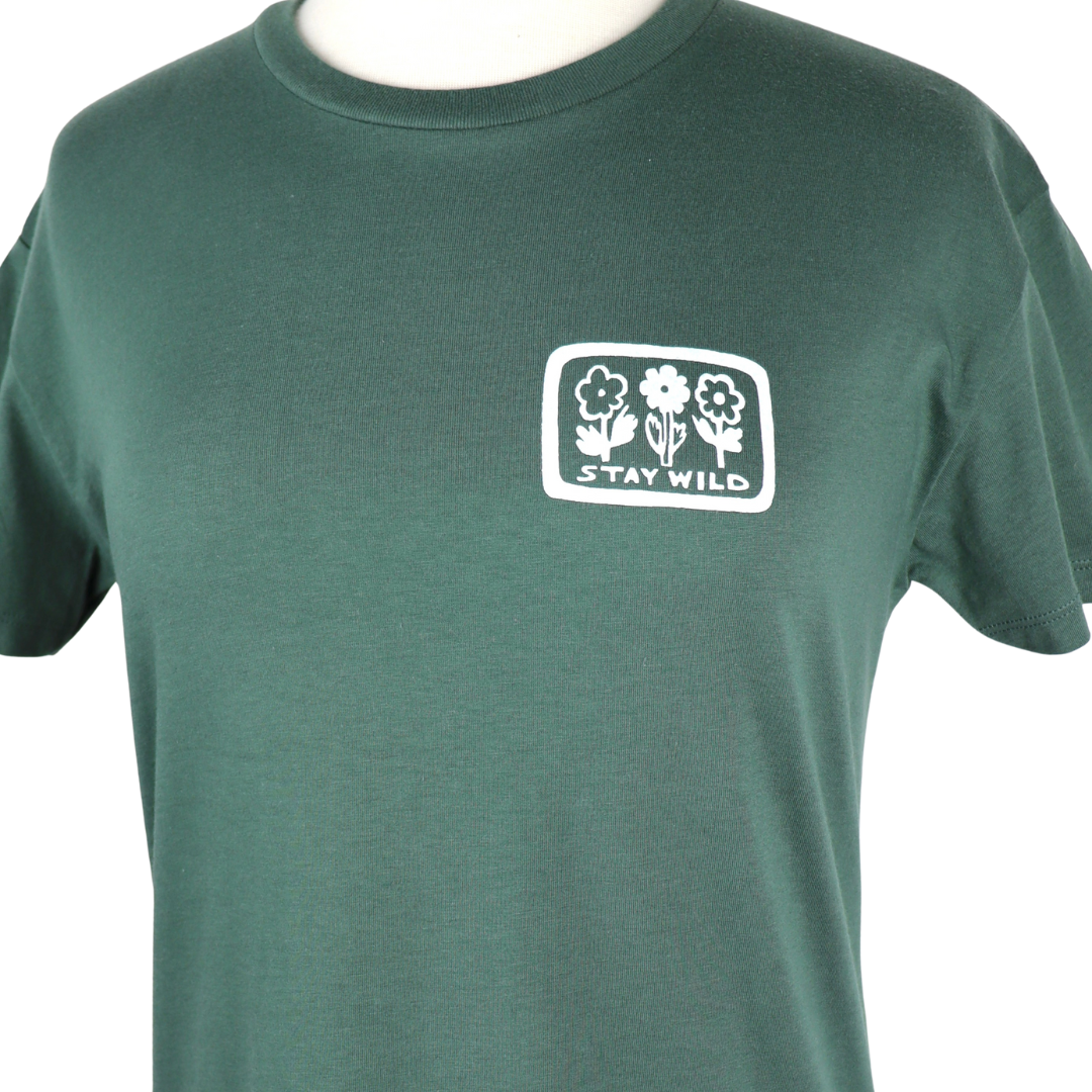 Stay Wild Feminine Relaxed Fit Cotton Tee in Pine