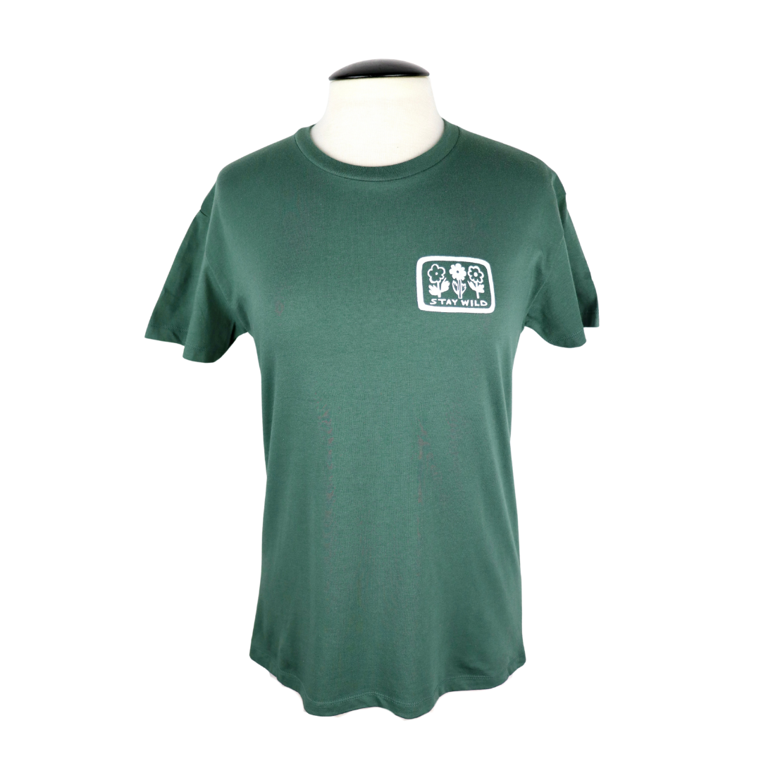Stay Wild Feminine Relaxed Fit Cotton Tee in Pine
