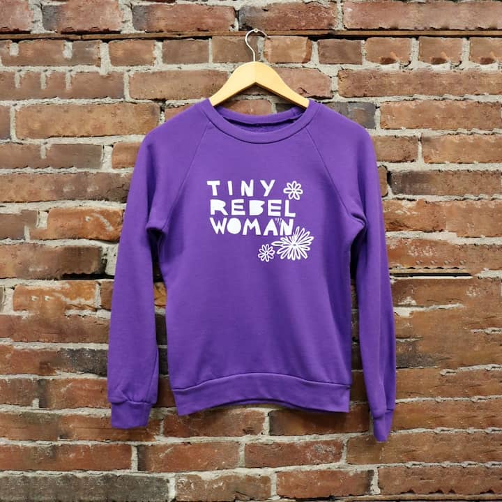 Small Biz Saturday Special Tiny Rebel Woman Sweatshirt in Purple