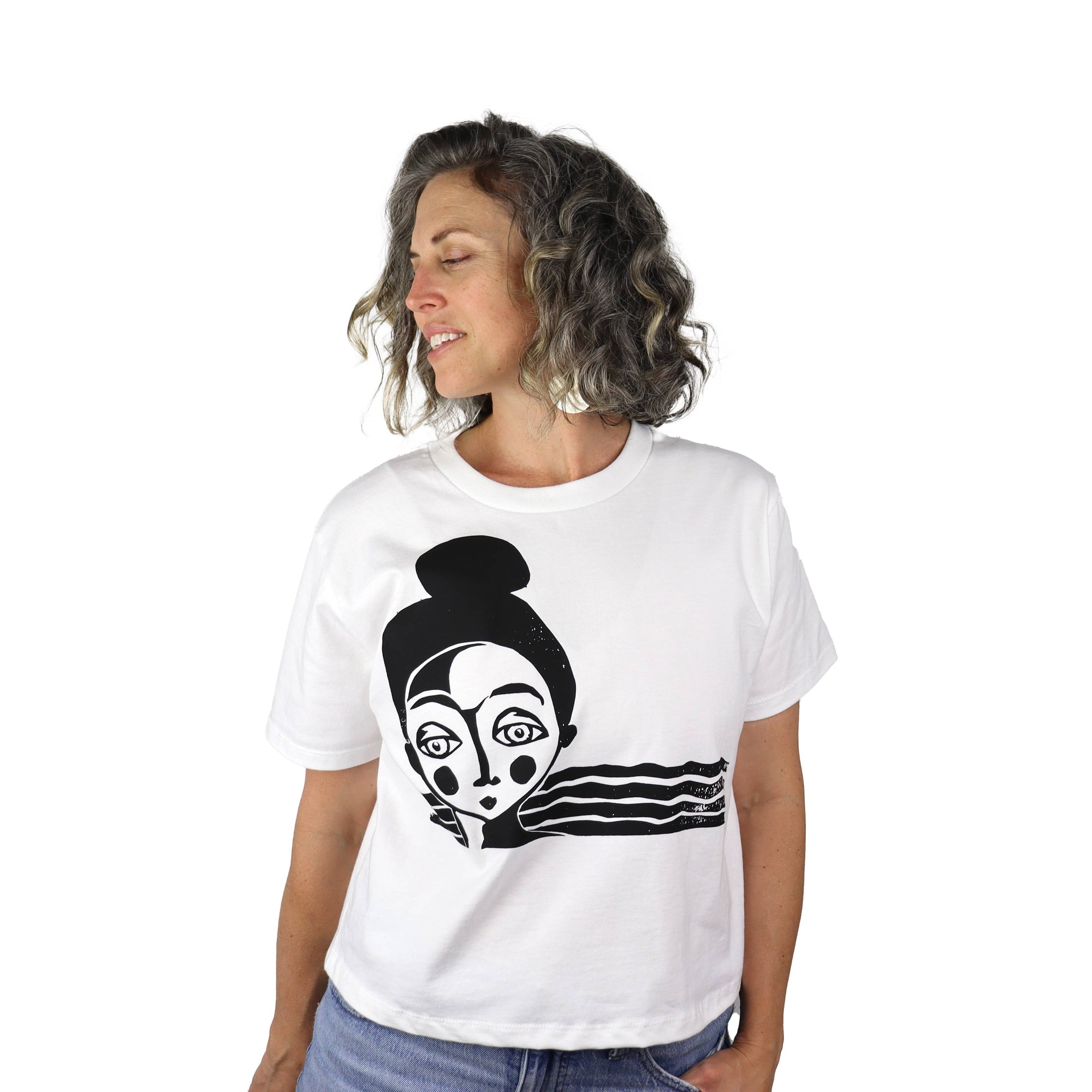 Topknot Feminine Fit Cotton Boxy Tee in White
