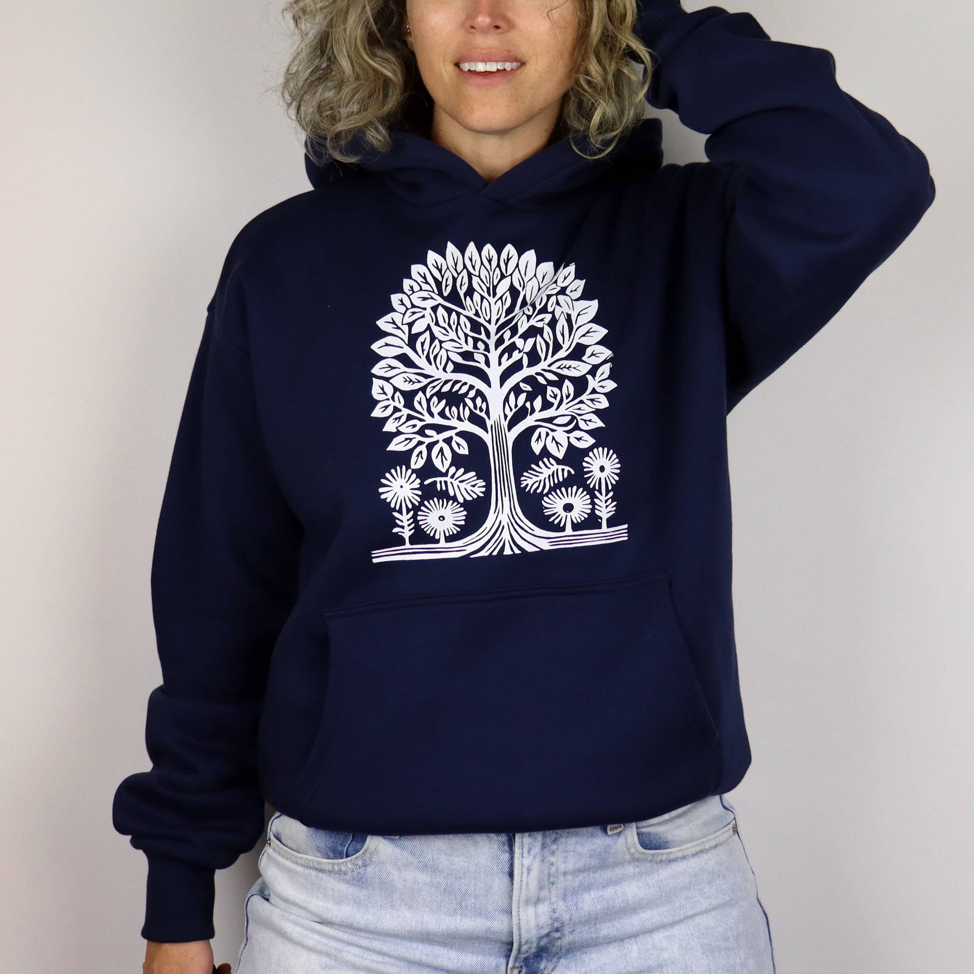 Tree Vol. 2 Unisex Heavyweight Pullover Hoodie in Navy