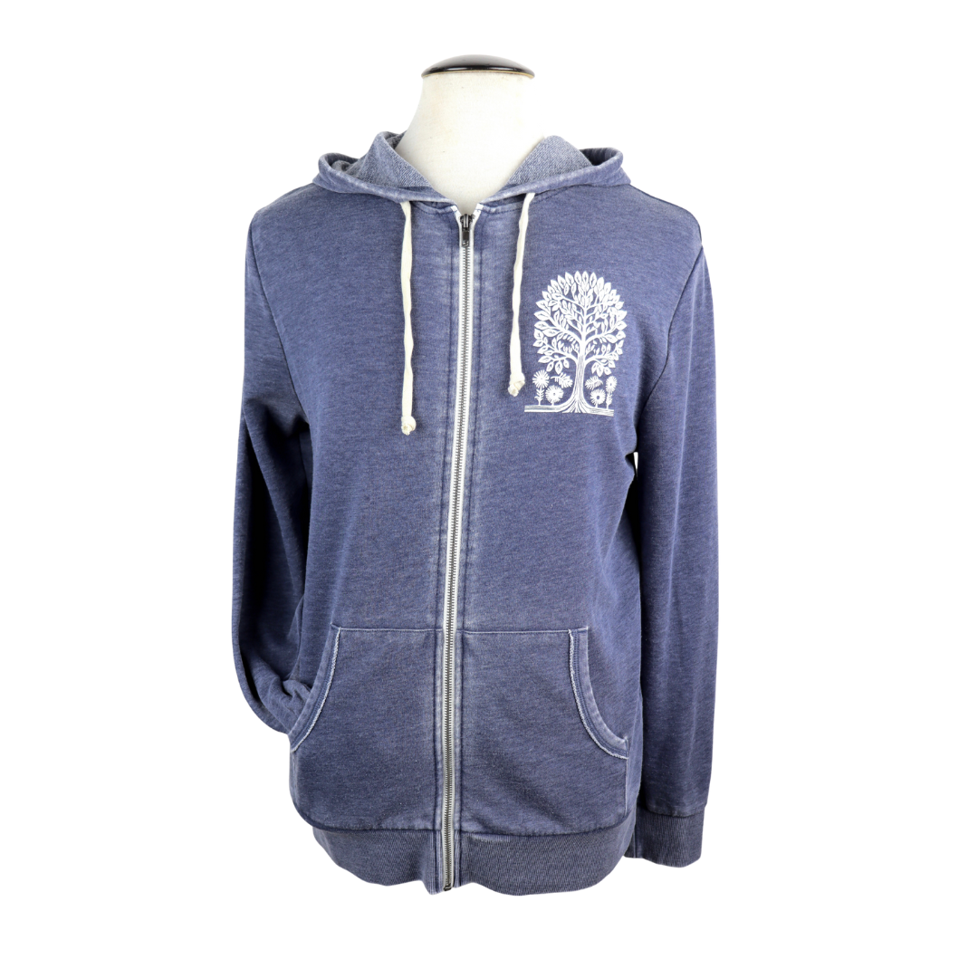 Tree Vol. 2 Unisex Terry Burnout Zip Hoodie in Washed Navy