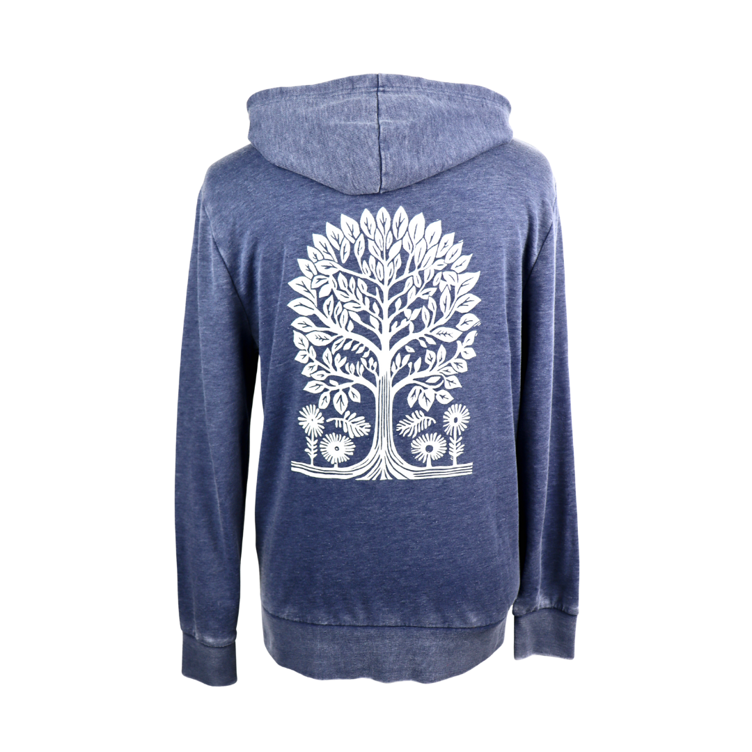 Tree Vol. 2 Unisex Terry Burnout Zip Hoodie in Washed Navy