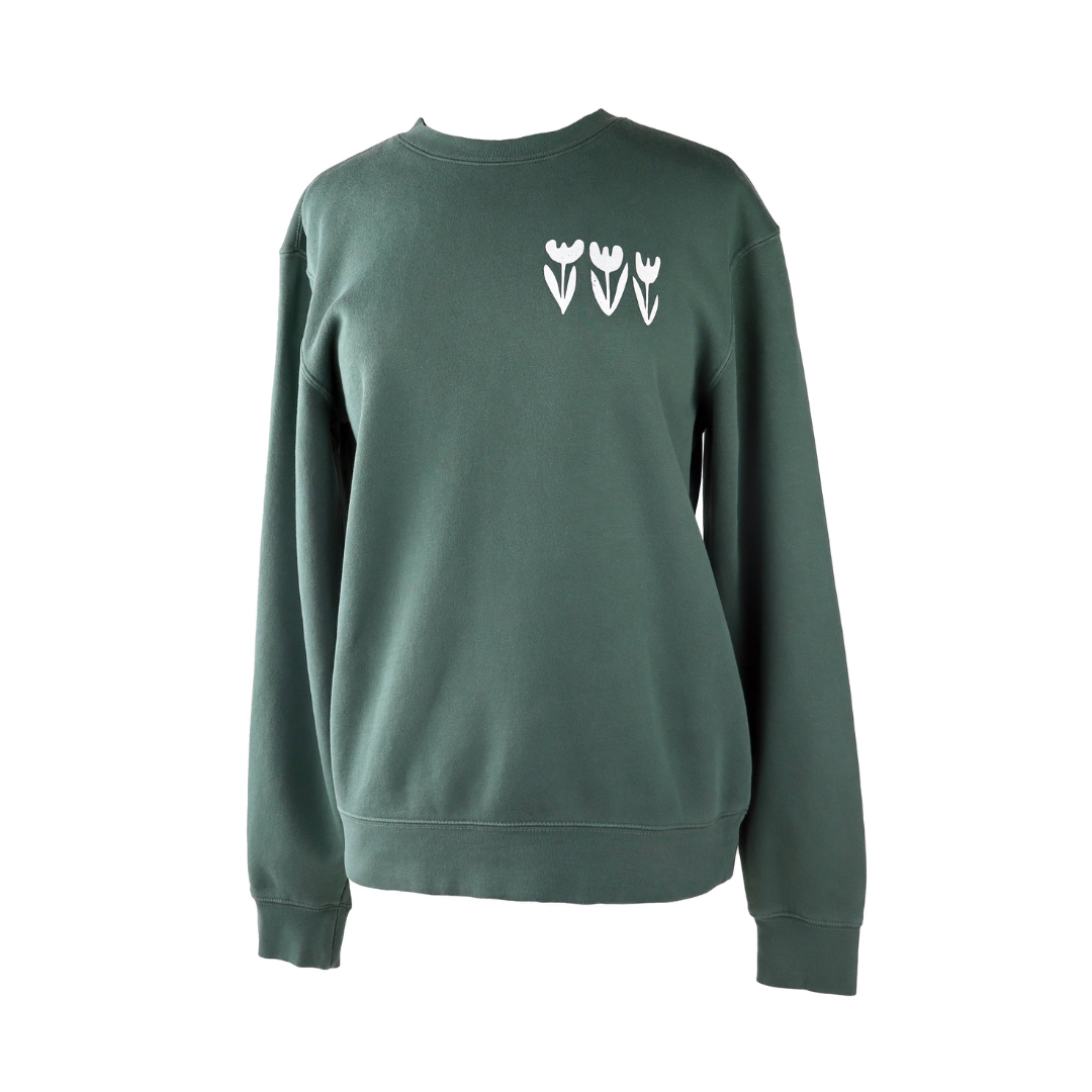 Skagit Valley Tulip Row Unisex Vintage-Style Crewneck in Washed Alpine Green