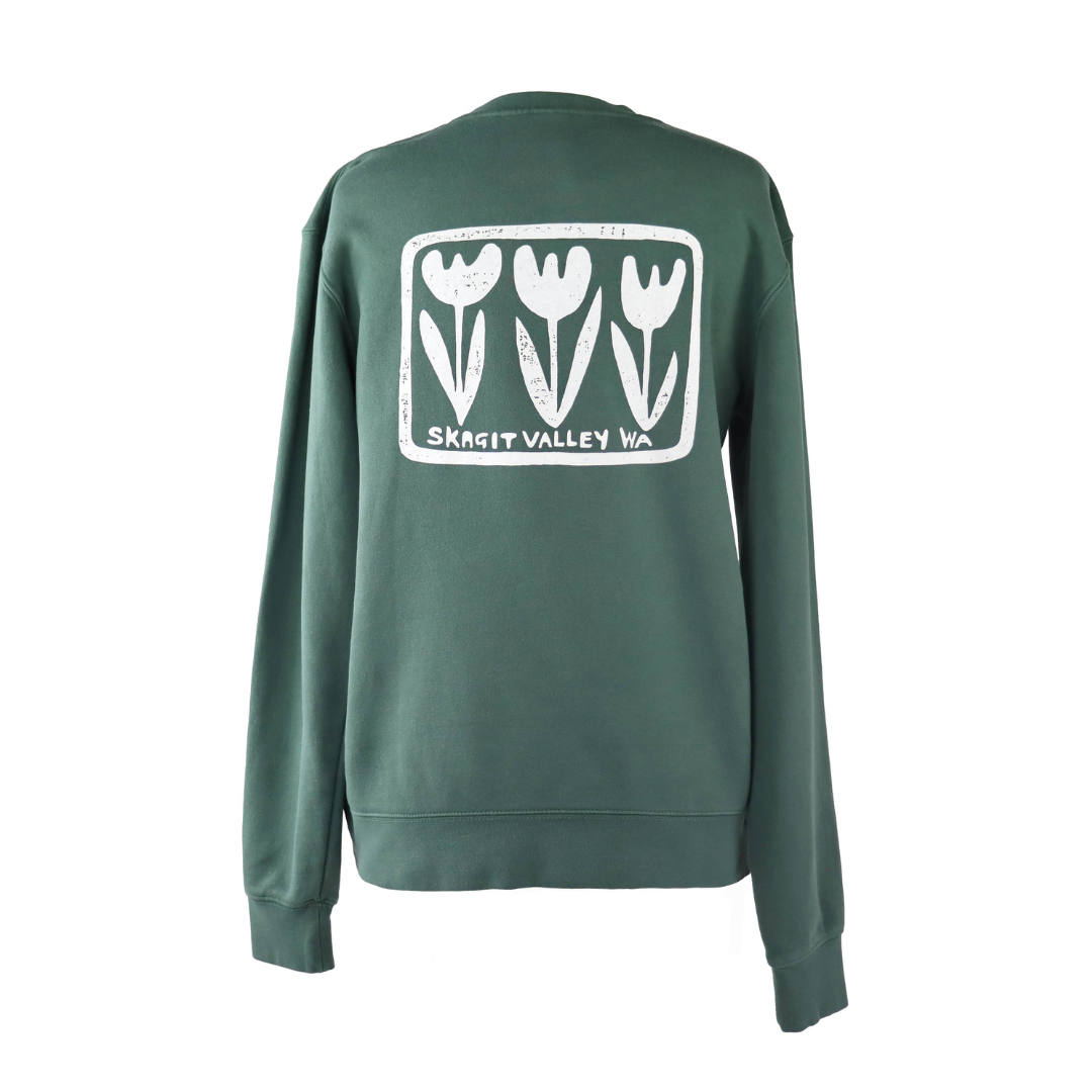 Skagit Valley Tulip Row Unisex Vintage-Style Crewneck in Washed Alpine Green