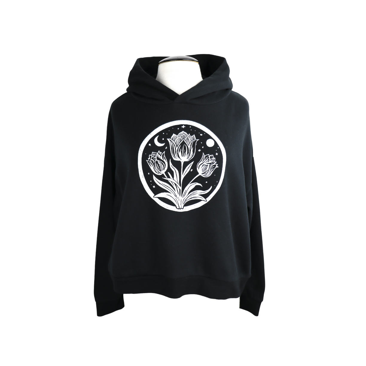 Tulip Moon Feminine Fit Cropped Hoodie in Black