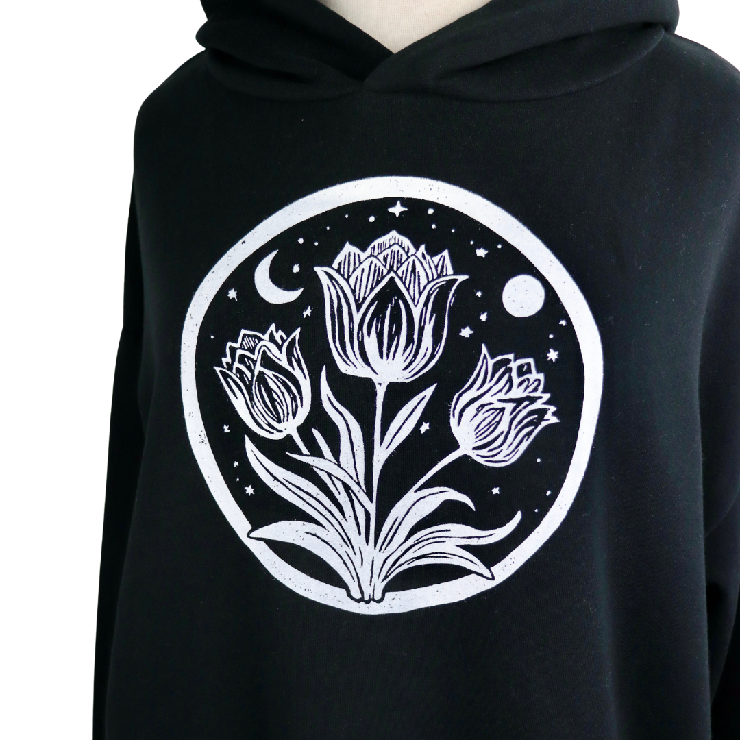Tulip Moon Feminine Fit Cropped Hoodie in Black