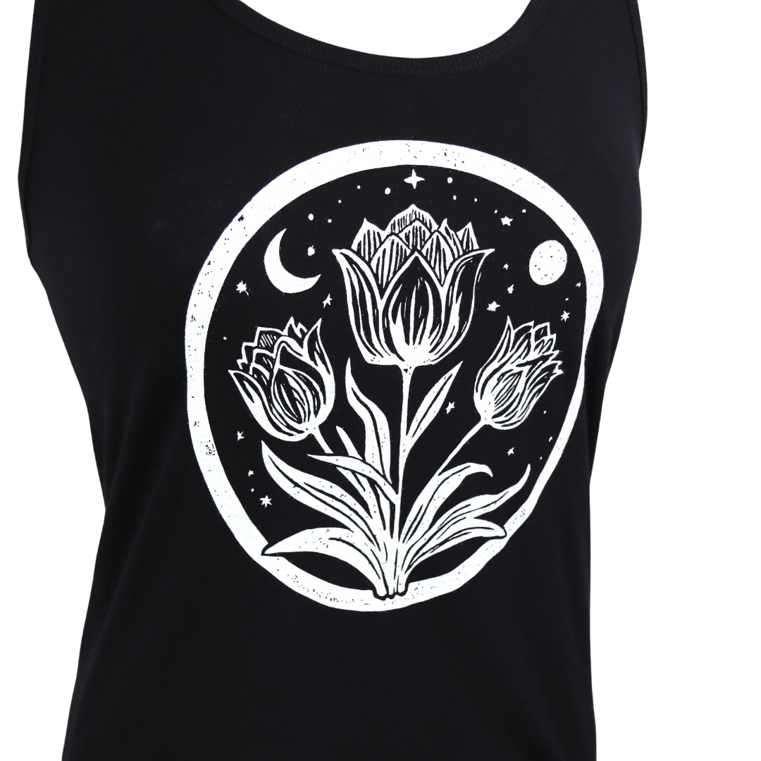 Tulip Moon Feminine Fit Cotton Tank in Black
