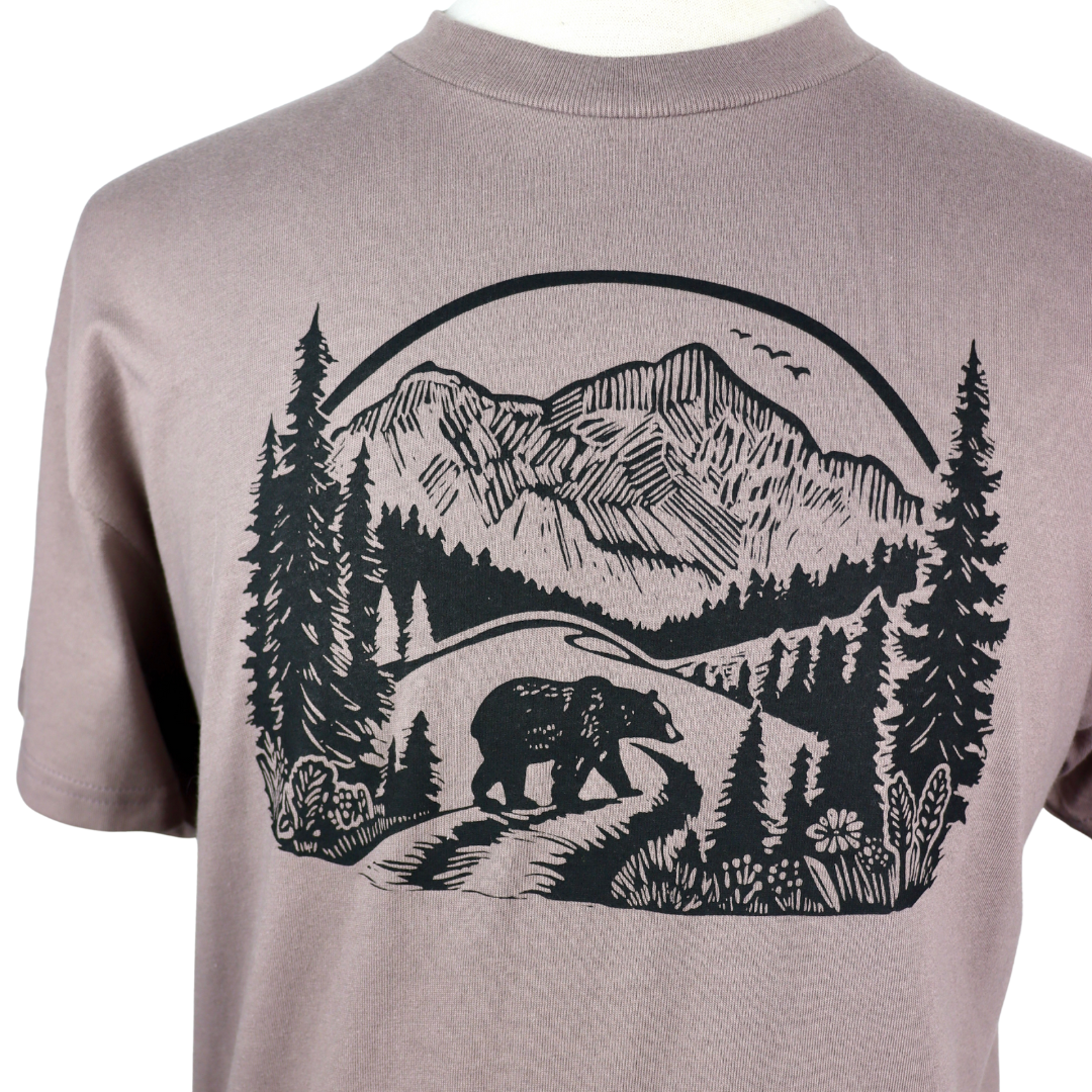Wildernesss Bear Unisex Cotton Tee in Taupe