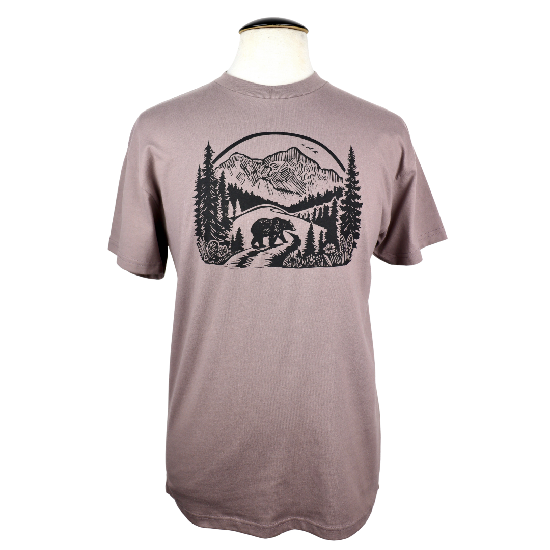 Wildernesss Bear Unisex Cotton Tee in Taupe