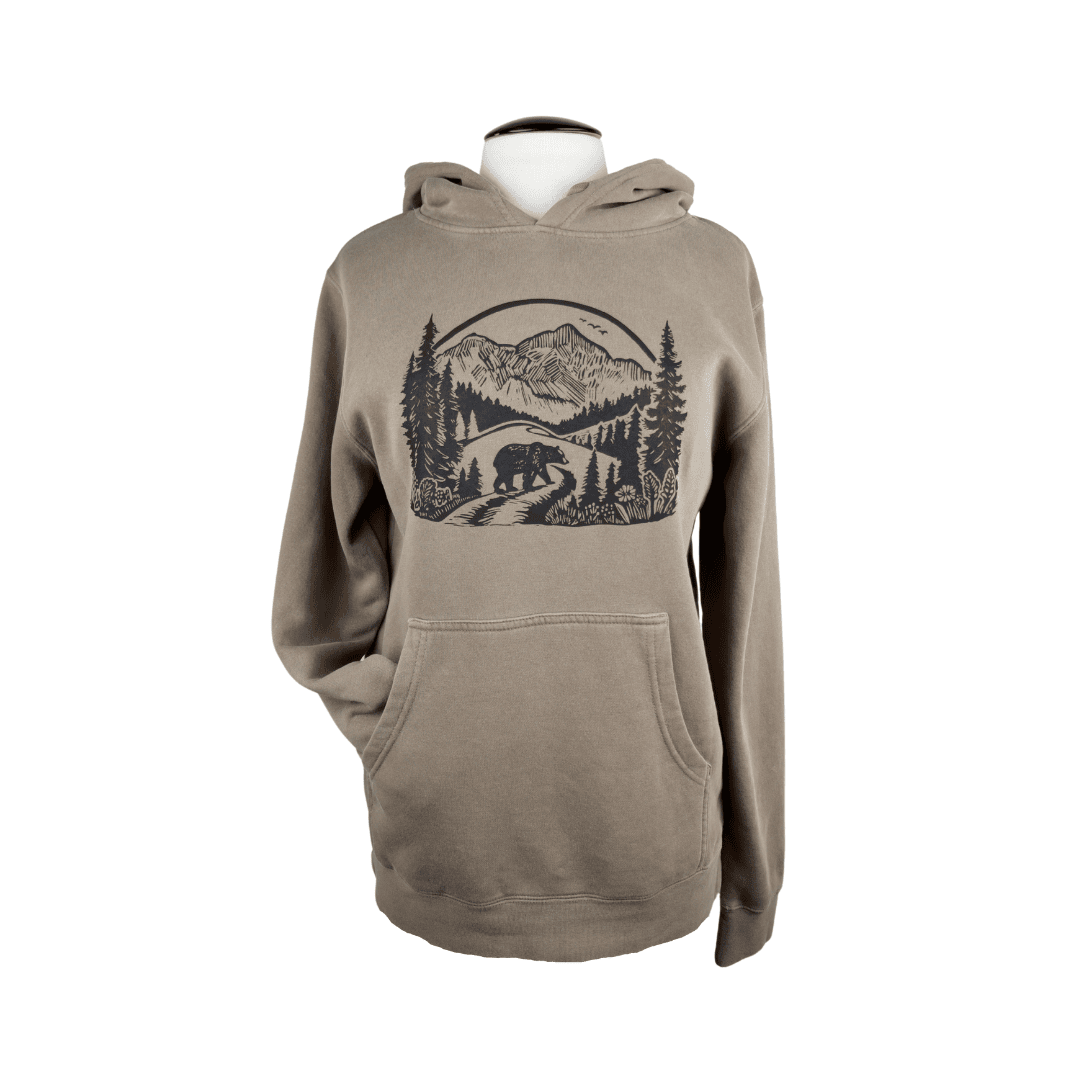 Wilderness Bear Unisex Vintage-Style Hoodie in Washed Brown