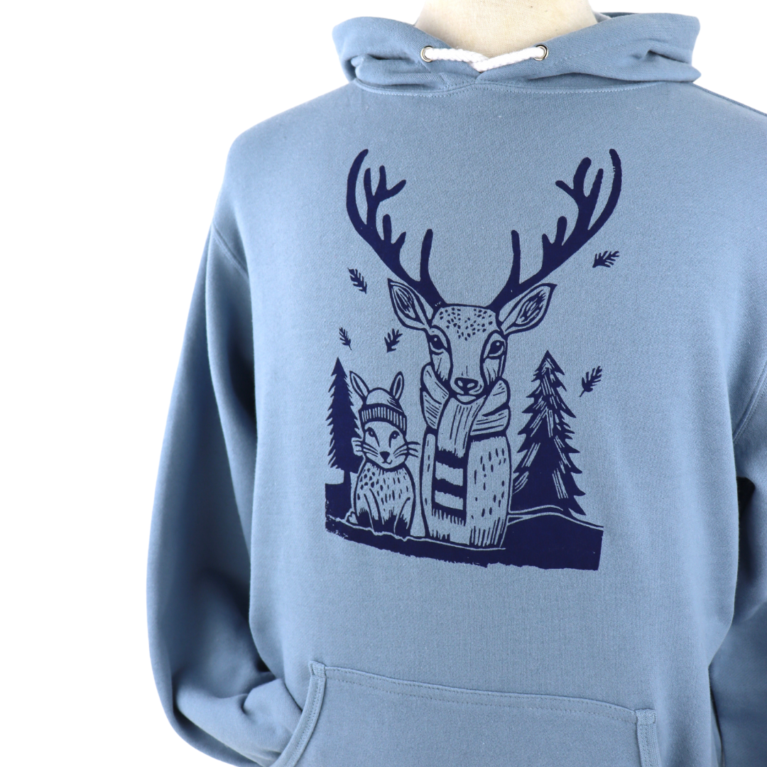 Small Biz Saturday Special Woodland Animals Unisex Pullover Hoodie in Sky Blue