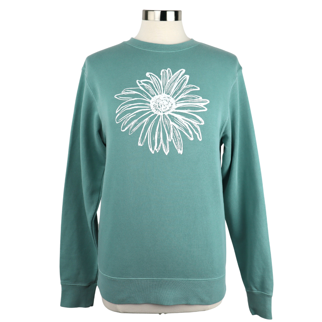 Daisy Unisex Vintage-Style Crewneck in Washed Teal