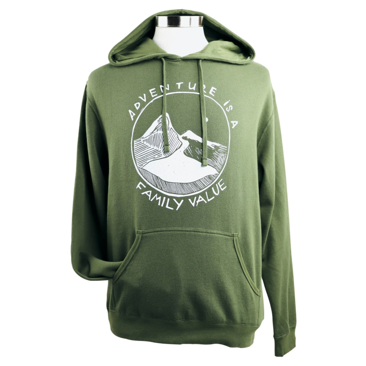 Adventure is a Family Value Midweight Pullover Hoodie in Dark Olive