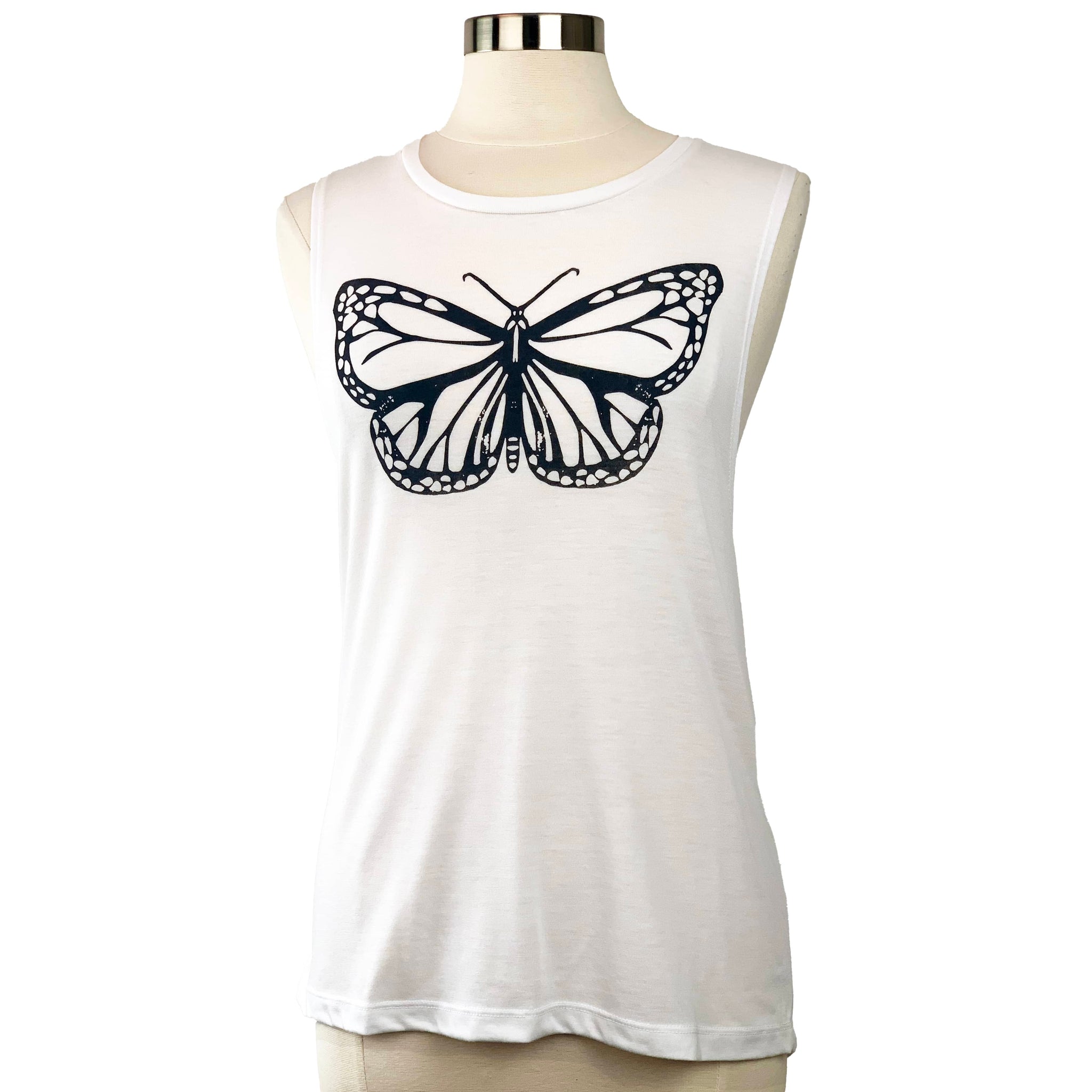 Butterfly Feminine Fit Muscle Tank in White