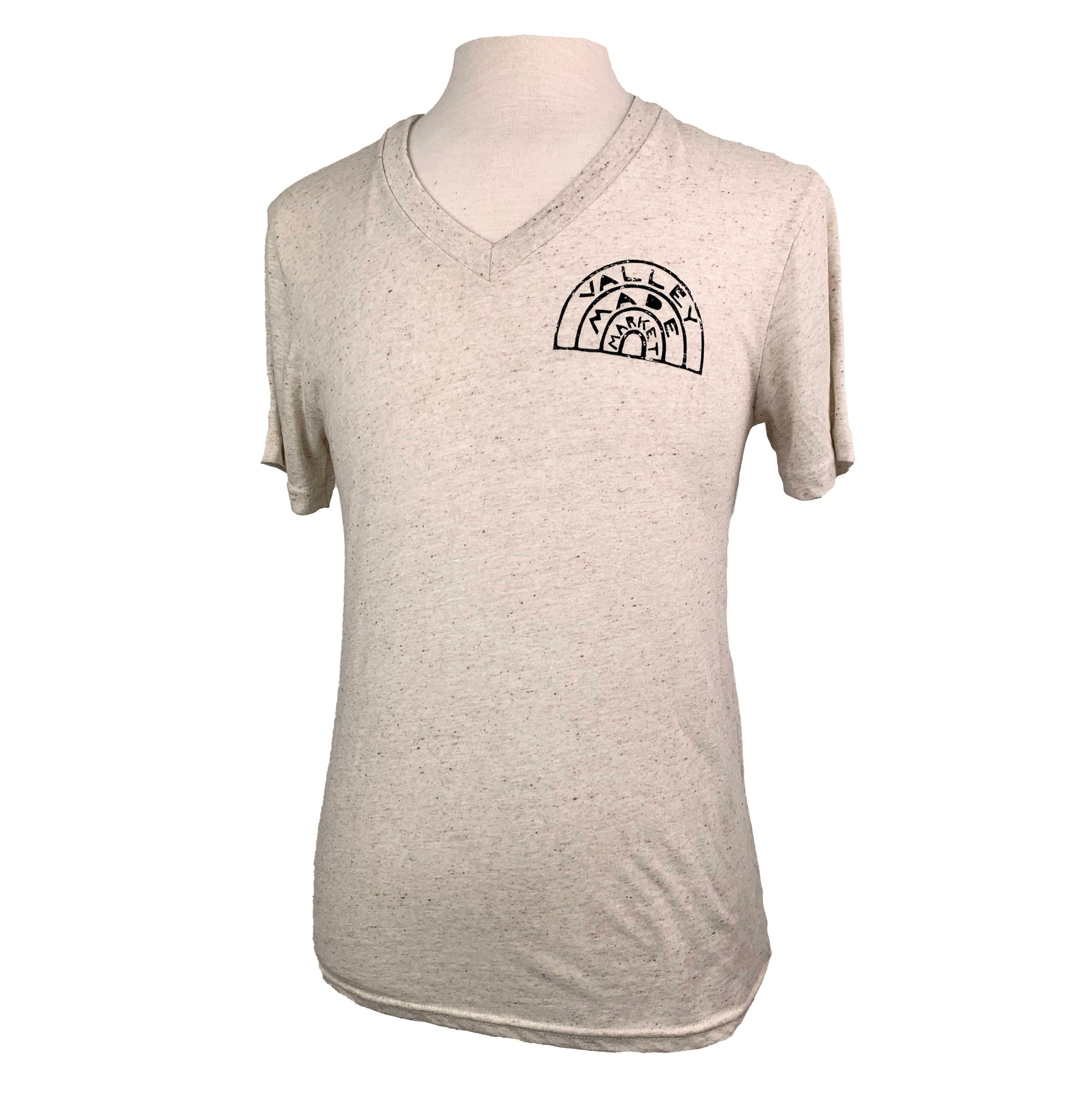 Valley Made Market Unisex V-neck Triblend Tee in Heather Oatmeal