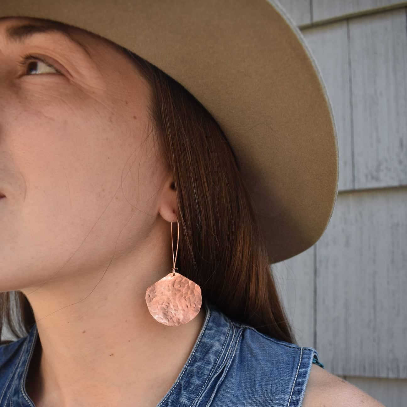 Moon Drop Hammered Metal Earrings