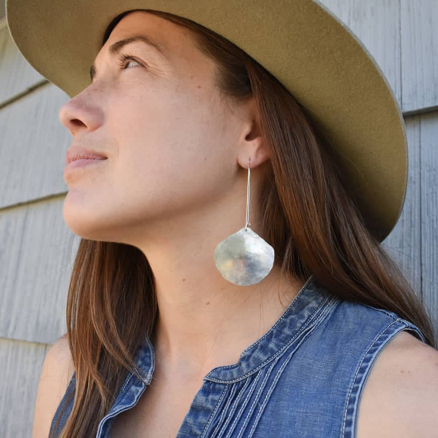 Moon Drop Hammered Metal Earrings