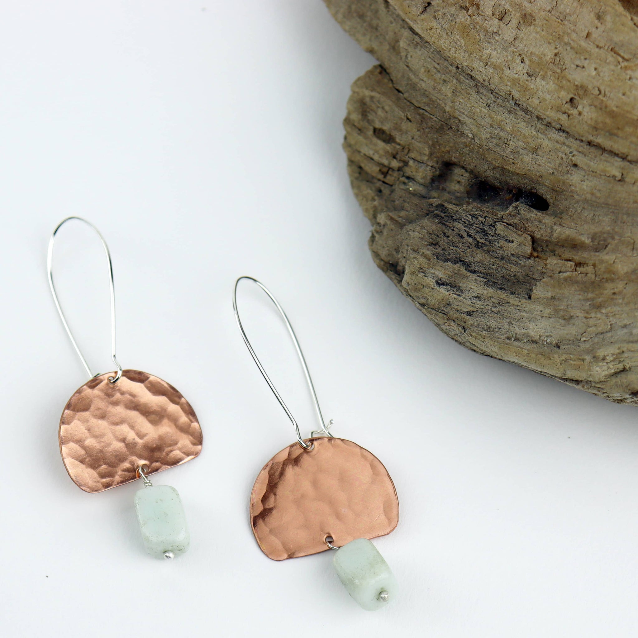 Half Moon + Stone Hammered Metal Earrings by Cascadia Jewelry